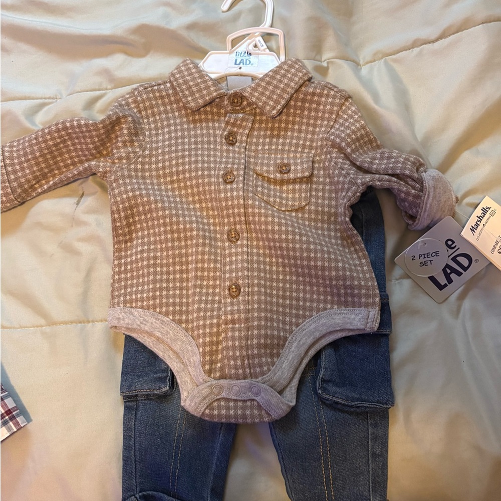 Brown Checkered Baby One Piece by